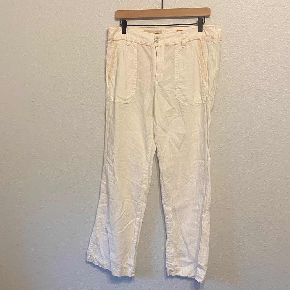 Anthro Pilcro & The Letterpress White Partial Linen High Waist Casual Pant Sz 12